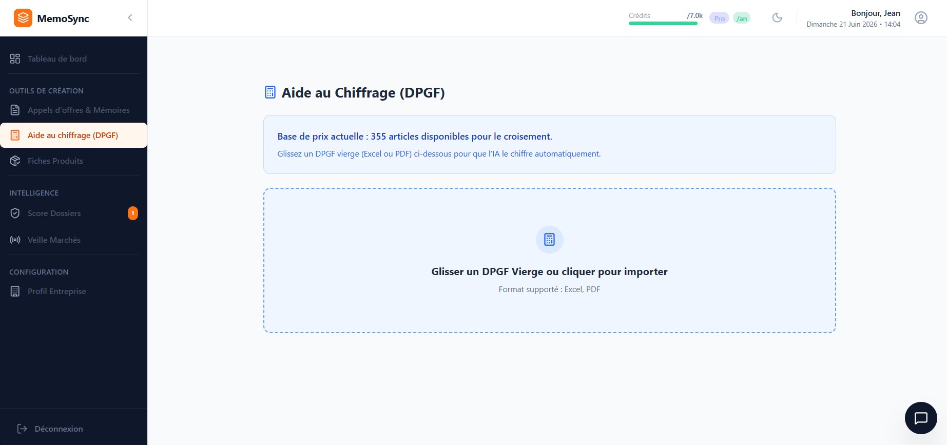 Transférez la DPGF à compléter